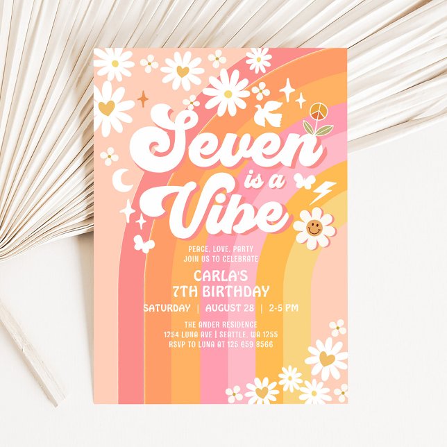 SEVEN is a Vibe Pink Peach 7th Groovy Birthday Invitation (Creator Uploaded)