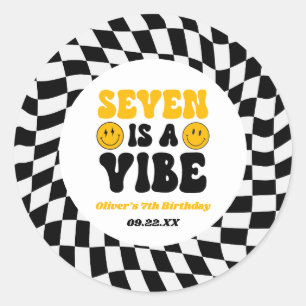 Seven Is A Vibe Retro Seventh 7th Birthday Party Classic Round Sticker