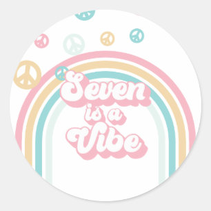 Seven is a Vibe Retro Summer Rainbow Classic Round Sticker