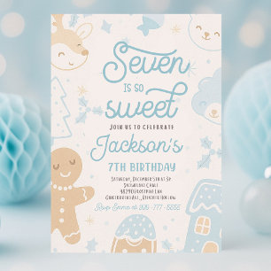 Seven Is So Sweet Christmas Cookie Birthday Party Invitation