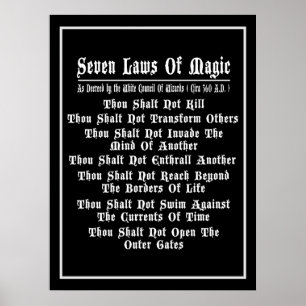 Seven Laws Of Magic Black And White Poster