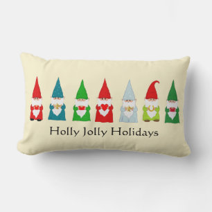 Seven Lucky Christmas Gnomes Lumbar Cushion