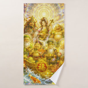 Seven Lucky Gods -Japanese Gods- colorful art Bath Towel