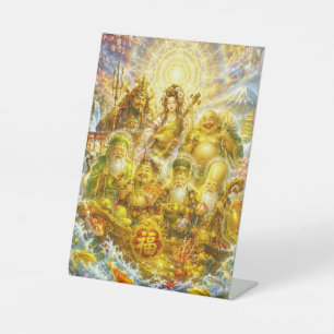 Seven Lucky Gods -Japanese Gods- colorful art Pedestal Sign