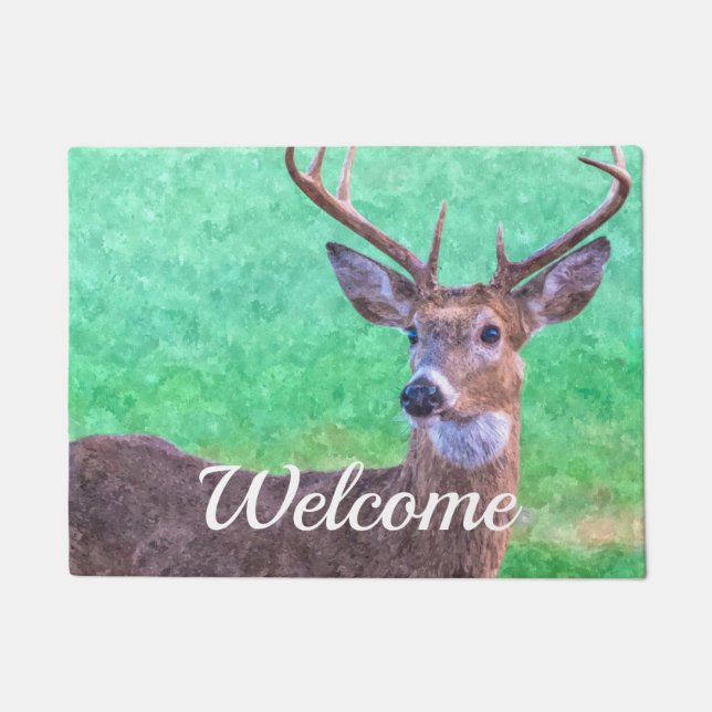 Seven Point Buck Painterly Welcome Doormat (Front)
