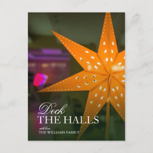 Seven pointed Orange Christmas star Holiday Postcard