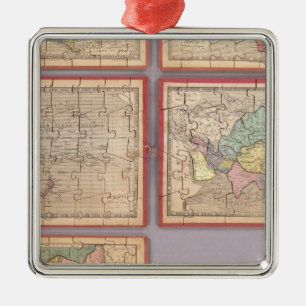 Seven Puzzle Maps of the World Metal Tree Decoration