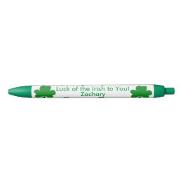 Seven Shamrocks Lucky Irish PERSONALIZE NAME Blue Ink Pen