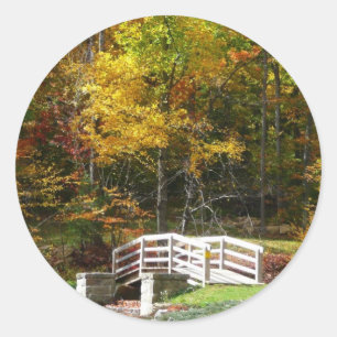 Seven Springs Fall Bridge I Autumn Landscape Classic Round Sticker