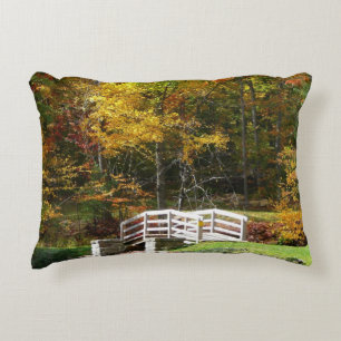 Seven Springs Fall Bridge I Autumn Landscape Decorative Cushion