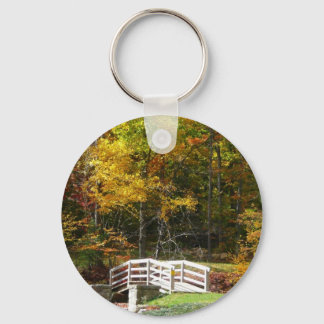 Seven Springs Fall Bridge I Autumn Landscape Key Ring