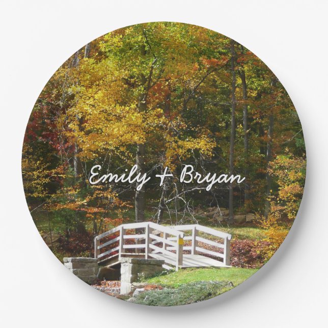 Seven Springs Fall Bridge I Autumn Landscape Paper Plate (Front)