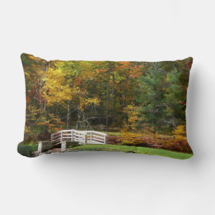 Seven Springs Fall Bridge I Autumn Landscape Photo Lumbar Cushion