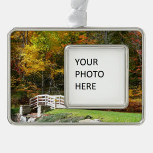 Seven Springs Fall Bridge I Autumn Landscape Silver Plated Framed Ornament