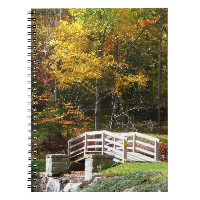 Seven Springs Fall Bridge I Autumn Landscape Spiral Notebook (Front)