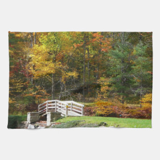 Seven Springs Fall Bridge I Autumn Landscape Tea Towel