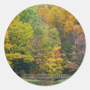 Seven Springs Fall Bridge II Autumn Landscape Classic Round Sticker