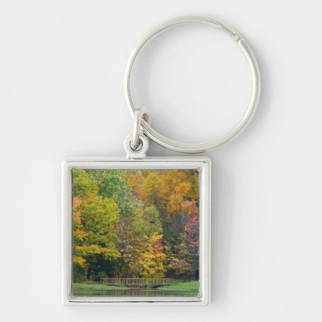 Seven Springs Fall Bridge II Autumn Landscape Key Ring (Front)
