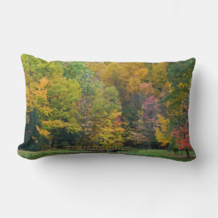 Seven Springs Fall Bridge II Autumn Landscape Lumbar Cushion