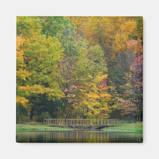 Seven Springs Fall Bridge II Autumn Landscape Magnet (Front)