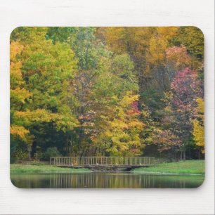 Seven Springs Fall Bridge II Autumn Landscape Mouse Pad