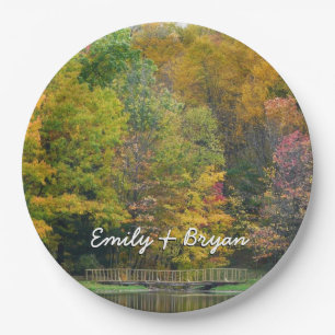 Seven Springs Fall Bridge II Autumn Landscape Paper Plate