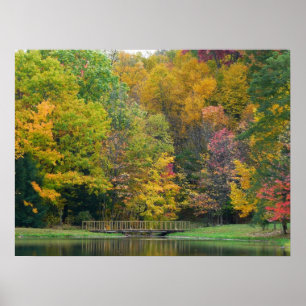 Seven Springs Fall Bridge II Autumn Landscape Poster