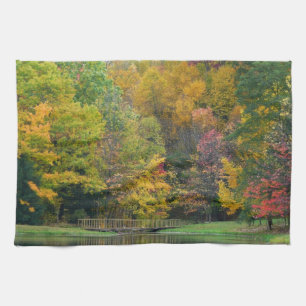 Seven Springs Fall Bridge II Autumn Landscape Tea Towel