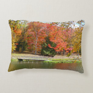 Seven Springs Fall Bridge III Autumn Landscape Decorative Cushion