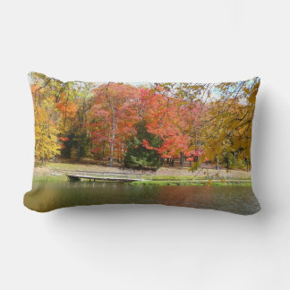 Seven Springs Fall Bridge III Autumn Landscape Lumbar Cushion