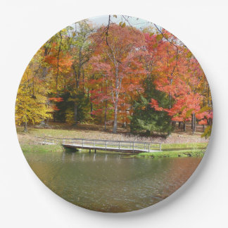 Seven Springs Fall Bridge III Autumn Landscape Paper Plate