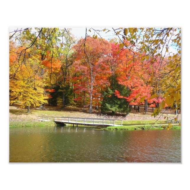 Seven Springs Fall Bridge III Autumn Landscape Photo Print (Front)