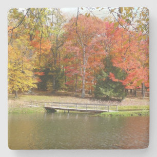 Seven Springs Fall Bridge III Autumn Landscape Stone Coaster