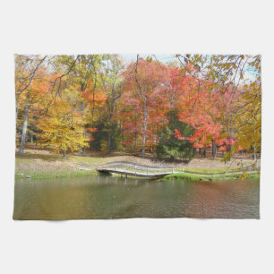 Seven Springs Fall Bridge III Autumn Landscape Tea Towel