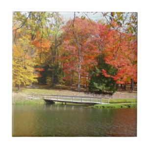 Seven Springs Fall Bridge III Autumn Landscape Tile