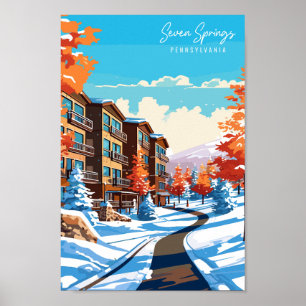 Seven Springs vintage travel illustration Poster