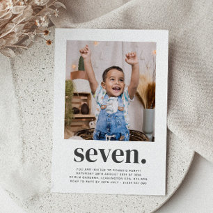Seven Square Photo First Birthday Invitation