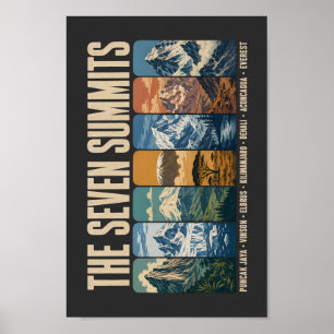 Seven Summits Mountain Landmarks Illustration Poster