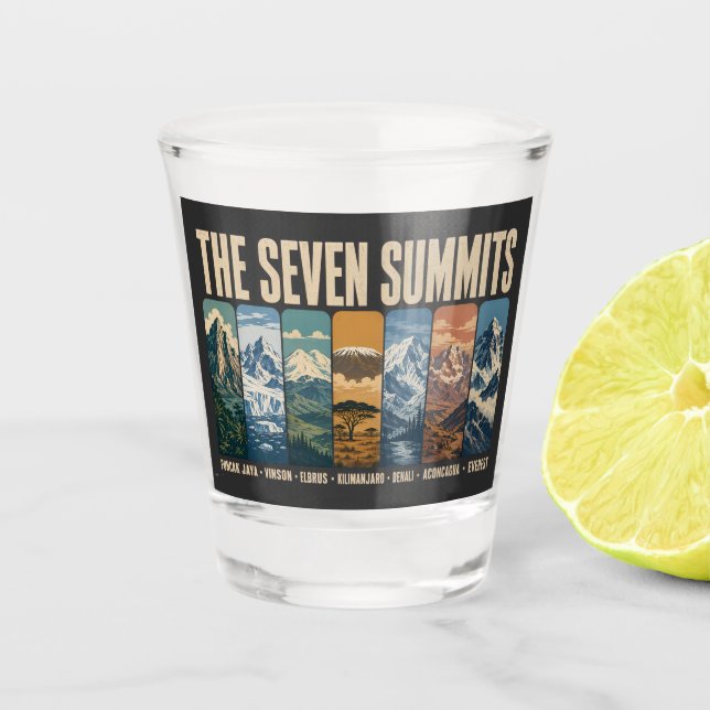 Seven Summits Mountain Landmarks Illustration Shot Glass (Front)