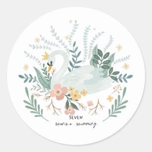 Seven Swans a-swimming 12 Days of Christmas Folk Classic Round Sticker