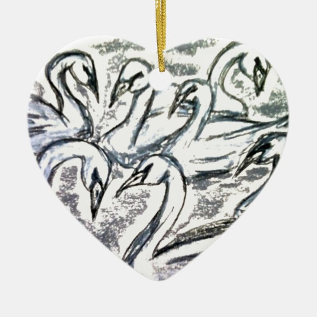 Seven Swans A Swimming Ceramic Tree Decoration (Front)