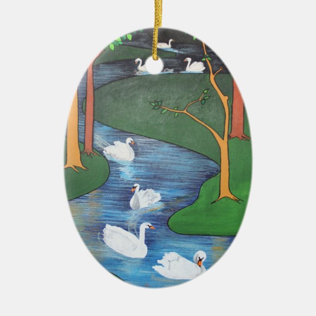 Seven Swans A-Swimming Ceramic Tree Decoration (Front)