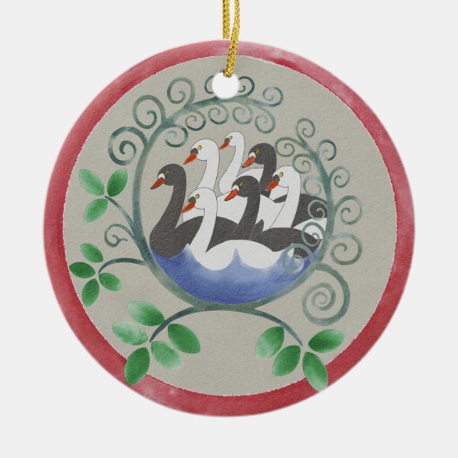 Seven Swans a Swimming Christmas Ornament (Front)