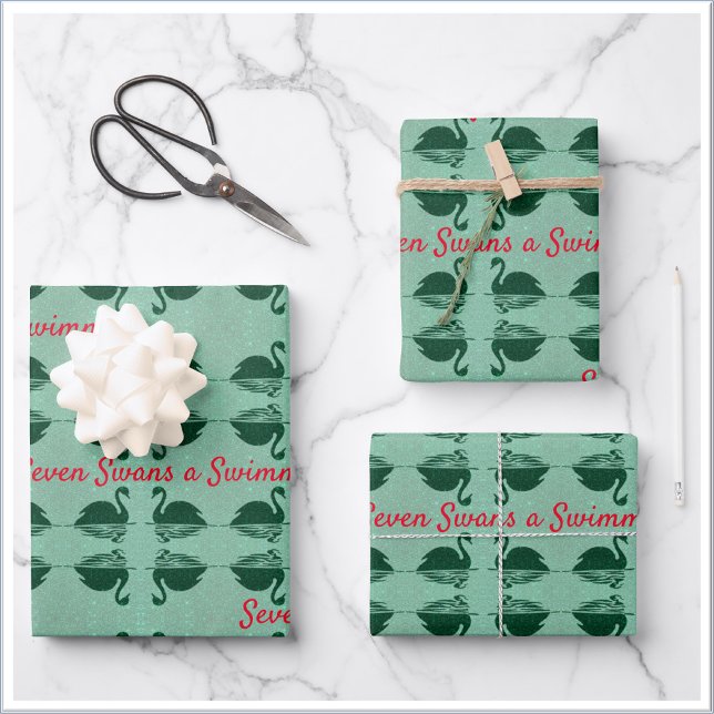 Seven Swans a Swimming Christmas Wrapping Paper Sheet (Bookmark my store! https://www.zazzle.com/store/capricepetit)