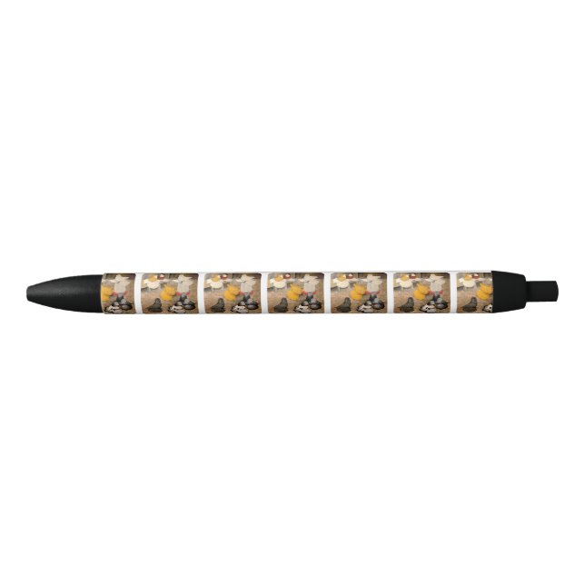Seven Trumpeter Pigeons Black Ink Pen (Front)