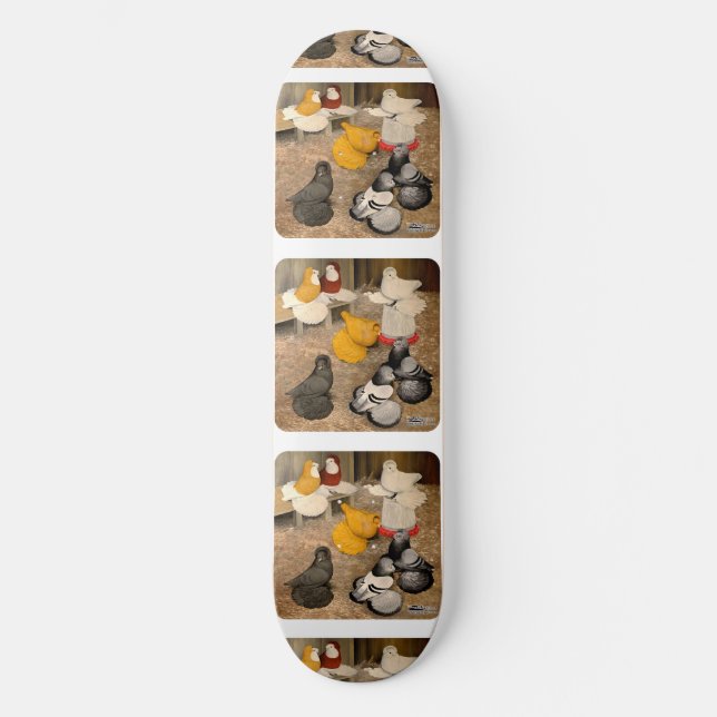 Seven Trumpeter Pigeons Skateboard (Front)