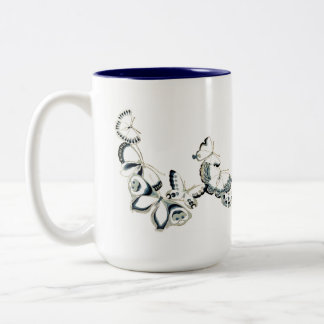 Seven Vintage White Butterflies Two-Tone Coffee Mug