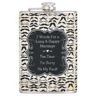 Seven Word for a Long and Happy Marriage Moustache Hip Flask