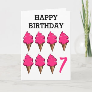 Seven year old Girls Birthday Cute Pink Ice Creams Card