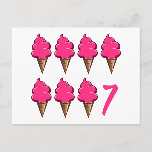 Seven year old Girls Birthday Cute Pink Ice Creams Postcard (Front)